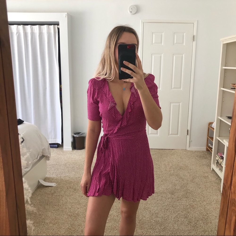 Zara Pink Polka Dot Wrap Dress